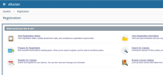 Register for classes link in the portal
