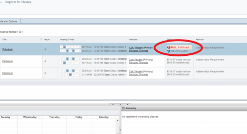 class full in registration system