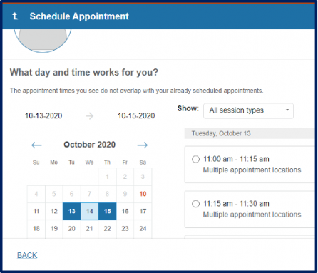Select a Time...displays a calendar where you can select an appointment time.