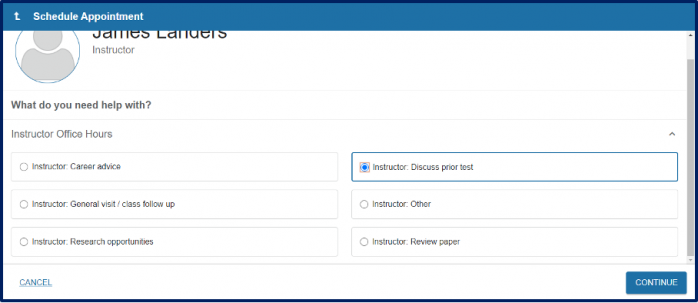 Appointment scheduling page.