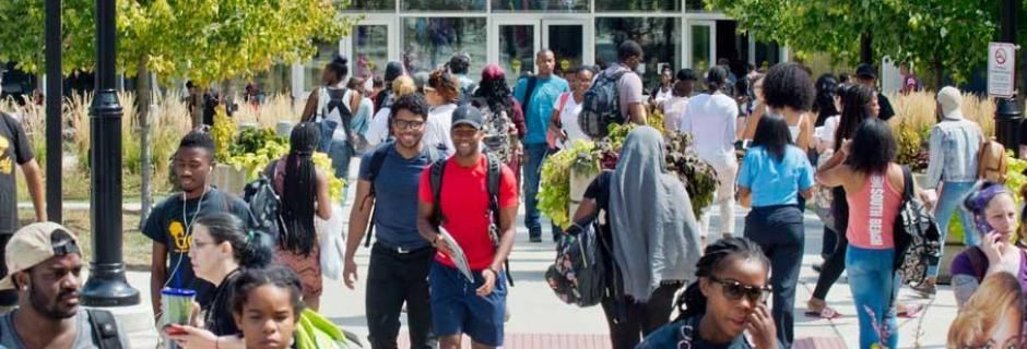 Students crossing campus at CCP.