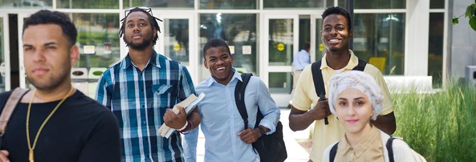 students walking through the courtyard in front of Bonnell