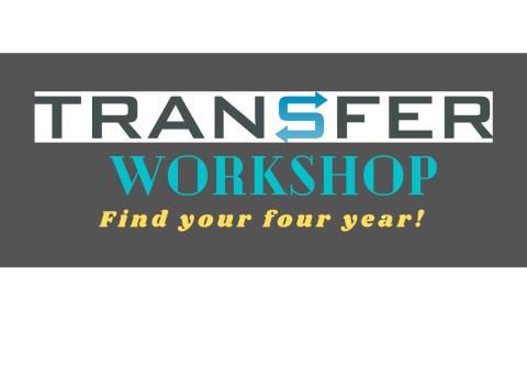 A banner with the words Transfer Workshop: Find your four year!