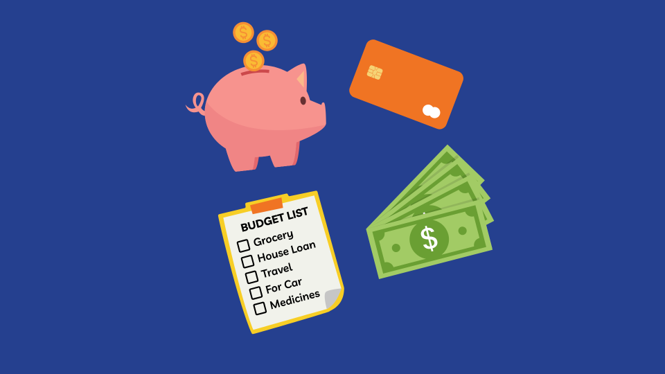 piggy bank, credit card, money, budget list